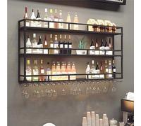 KKTX Porta vinicola montata a Parete a 3 Livelli, in Metallo Industriale Anti-Russo resistenze Resistenti allo Spazio Multifunzionale per Bar, Ristorante, internoBlack,80cm