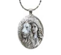 KKUSSOLL Collana con ciondolo in vetro con scena del presepe, gioiello religioso ovale da indossare tutti i giorni e regali di festa, stile vintage, F, Lega di acciaio, Nessuna pietra preziosa