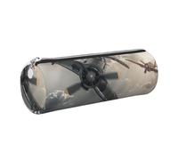 kkvhhyuo Astuccio in pelle con stampa aeroplano della Seconda Guerra Mondiale della Seconda Guerra Mondiale, Astuccio portatile rotondo con cerniera dorata, portapenne multifunzione, astuccio per