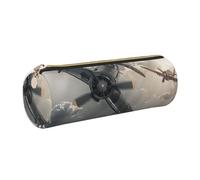 kkvhhyuo Astuccio in pelle con stampa aeroplano della Seconda Guerra Mondiale della Seconda Guerra Mondiale, Astuccio portatile rotondo con cerniera dorata, portapenne multifunzione, astuccio per
