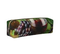 kkvhhyuo Astuccio in pelle con stampa artistica color vino rosso e uva, astuccio portatile per cancelleria, astuccio portapenne dal design sottile con cerniera dorata, formato tascabile per studenti