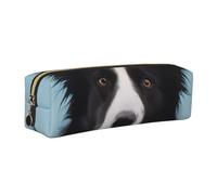 kkvhhyuo Astuccio in pelle con stampa Border Collie, astuccio per cancelleria portatile, design sottile, con cerniera dorata, tascabile, per studenti, ufficio, università, scuola media, Oro, One Size