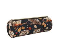 kkvhhyuo Astuccio in pelle con stampa di gufi su albero e ramo, astuccio rotondo portatile con cerniera dorata, multifunzionale, astuccio per cancelleria per ragazze e ragazzi, Oro, One Size