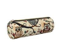 kkvhhyuo Astuccio in pelle con stampa di gufi su rami di albero, astuccio rotondo portatile con cerniera dorata, multifunzionale, astuccio per cancelleria per ragazze e ragazzi, Oro, One Size