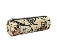 kkvhhyuo Astuccio in pelle con stampa di gufi su rami di albero, astuccio rotondo portatile con cerniera dorata, multifunzionale, astuccio per cancelleria per ragazze e ragazzi, Argento, One Size
