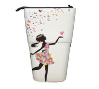 kkvhhyuo Astuccio portamatite con stampa di porcellini d'India e cupcake, astuccio telescopico in piedi, grande astuccio portatile per scuola, ufficio, trucchi e viaggi, Bambina Danza Farfalla, One