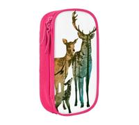 kkvhhyuo Astuccio portapenne a doppio strato con alce animale, rosa | Astuccio portamatite di grande capacità, in tessuto Oxford, per scuola, ufficio, viaggi, bambini, nero
