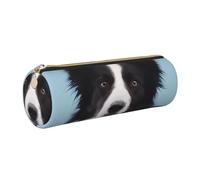 kkvhhyuo Astuccio rotondo portatile in pelle con stampa Border Collie, astuccio rotondo con cerniera dorata, multifunzionale, astuccio per cancelleria, per ragazze e ragazzi, Oro, One Size, Organizer