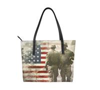 kkvhhyuo Borsa a tracolla in pelle con stampa a righe bianche nere e bianche, borsa a tracolla riutilizzabile con cerniera e tasche, borsa per la spesa per lavoro, scuola, viaggi, Noi soldati militari