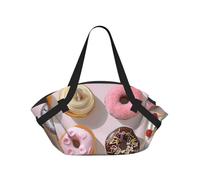 kkvhhyuo Borsa da campeggio con stampa a ciambella, pieghevole, per shopping, spiaggia, con design convertibile per spiaggia, picnic, escursionismo e festival, Cupcakes Ciambelle Muffins Zucchero, One