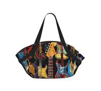 kkvhhyuo Borsa da campeggio con stampa a forma di chitarra artistica, borsa a tracolla pieghevole per shopping, spiaggia, design con cuscinetto convertibile, per spiaggia, picnic, escursionismo e
