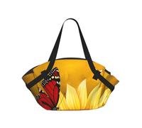 kkvhhyuo Borsa da campeggio con stampa a righe bianche nere e bianche, borsa a tracolla pieghevole per shopping, spiaggia, design con cuscinetto convertibile, per spiaggia, picnic, escursionismo e