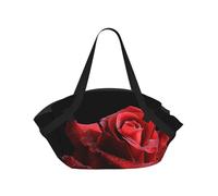 kkvhhyuo Borsa da campeggio con stampa di Babbo Natale, borsa pieghevole per shopping, spiaggia, con design convertibile per spiaggia, picnic, escursioni e festival, Rosa Rossa Sfondo Nero, One Size