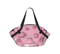 kkvhhyuo Borsa da campeggio con stampa matematica scolastica, borsa a tracolla pieghevole per shopping, spiaggia, design convertibile, per spiaggia, picnic, escursionismo e festival., Teiera rosa