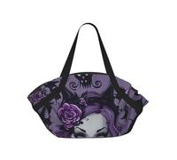 kkvhhyuo Borsa da campeggio con stampa matematica scolastica, borsa a tracolla pieghevole per shopping, spiaggia, design convertibile, per spiaggia, picnic, escursionismo e festival., Viola Nero Goth