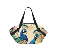 kkvhhyuo Borsa da campeggio pieghevole con tasti di pianoforte con note musicali, borsa a tracolla per shopping, spiaggia, design convertibile, per spiaggia, picnic, escursionismo e festival, Pavoni