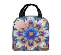 kkvhhyuo Borsa da picnic rettangolare con stampa mandala, borsa termica con tasca frontale, borsa termica per il pranzo, per lavoro, scuola, picnic e gite di un giorno