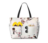 kkvhhyuo Borsa larga da spiaggia, borsa a tracolla grande, borsa per la spesa, stampa uccelli nel mio giardino, borsa da spiaggia per vacanze estive, piscina, palestra, viaggi