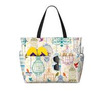 kkvhhyuo Borsa larga da spiaggia, borsa a tracolla grande, borsa per la spesa, stampa uccelli nel mio giardino, borsa da spiaggia per vacanze estive, piscina, palestra, viaggi