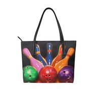 kkvhhyuo Borsa larga in pelle con stampa di Babbo Natale e gnomo, riutilizzabile, grande, con cerniera e tasche, borsa per la spesa per lavoro, scuola, viaggi, Palline da bowling, Taglia unica