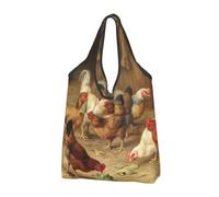 kkvhhyuo Borsa per la spesa pieghevole, riutilizzabile, lavabile, leggera | Borse di totalizzatore di grande capacità stampate polli dell'azienda agricola per stoccaggio di viaggio del supermercato