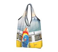 kkvhhyuo Borsa per la spesa pieghevole, riutilizzabile, lavabile, leggera | Van nella spiaggia con una tavola da surf ha stampato le borse di totalizzatore di grande capacità per stoccaggio di viaggio