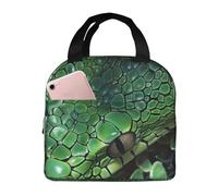 kkvhhyuo Borsa termica da picnic con stampa artistica in pelle di serpente verde, con tasca frontale, borsa termica per il pranzo, per lavoro, scuola, picnic e gite di un giorno