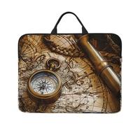 kkvhhyuo Custodia per computer portatile con stampa leopardata da 14 pollici, profilo sottile con manico, per uomini e donne, lavoro, pendolarismo e viaggi, Bussola e mappa del vecchio mondo, Taglia