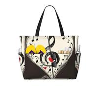 kkvhhyuo Grande borsa da spiaggia con stampa di tasti di pianoforte con note musicali, borsa da spiaggia pieghevole con cerniera e tasca, borsa per la spesa riutilizzabile per donne, borse tote per