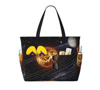 kkvhhyuo Grande borsa da spiaggia con stampa di tasti di pianoforte con note musicali, borsa da spiaggia pieghevole con cerniera e tasca, borsa per la spesa riutilizzabile per donne, borse tote per