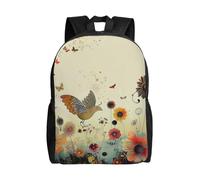 kkvhhyuo Hunter - Zaino per la scuola con motivo floreale e petali verdi, leggero, per computer portatile, casual, per ragazzi, ragazze, adolescenti e adulti, Farfalle volanti tra i fiori, One Size