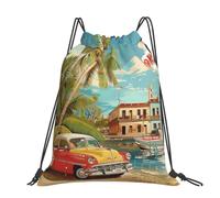 kkvhhyuo Mango - Zaino con coulisse stampato, grande, pieghevole, con cinghie regolabili, per sport, viaggi, nuoto, scuola, Isola di Cuba, One Size, Zainetto