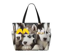 kkvhhyuo Piccola ballerina danzante stampa grande borsa da spiaggia pieghevole con cerniera e tasca borsa per la spesa riutilizzabile per donne, borse tote per viaggi, shopping, piscina, Cuccioli