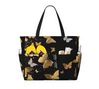 kkvhhyuo Piccola ballerina danzante stampa grande borsa da spiaggia pieghevole con cerniera e tasca borsa per la spesa riutilizzabile per donne, borse tote per viaggi, shopping, piscina, Oro Bianco