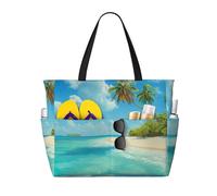 kkvhhyuo Piccola ballerina danzante stampa grande borsa da spiaggia pieghevole con cerniera e tasca borsa per la spesa riutilizzabile per donne, borse tote per viaggi, shopping, piscina, isola con