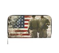 kkvhhyuo Portafoglio lungo in pelle nera con stampa a righe bianche e nere con 8 scomparti per carte, tasca portamonete con cerniera e doppi scomparti per contanti, per donne, uomini., Noi soldati