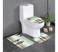 kkvhhyuo Set di 3 tappetini da bagno per il bagno, copri tavoletta WC | Set di tappetini da bagno stampati, motivo: coppia sposata che cammina sulla spiaggia, lavabile, per bagno, camera da letto
