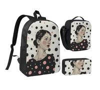 kkvhhyuo Set di zaino per la scuola con stampa matematica con zaino per bambini da 43 cm, borsa per il pranzo e astuccio per adolescenti, ragazze, ragazzi, zaino leggero da viaggio, A pois., One Size
