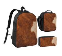 kkvhhyuo Set di zaino per la scuola con stampa matematica con zaino per bambini da 43 cm, borsa per il pranzo e astuccio per adolescenti, ragazze, ragazzi, zaino leggero da viaggio, Pelle bovina rossa