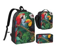 kkvhhyuo Set di zaino scolastico con stampa orchidee con zaino per bambini da 43 cm, borsa per il pranzo e astuccio per adolescenti, ragazze, ragazzi, zaino leggero da viaggio, Ara e Tucano Perching