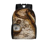 kkvhhyuo Simpatico zaino da scuola con stampa leopardata, leggero, con scomparto per computer portatile, per uomini e donne, borsa da viaggio per scuola, lavoro., Bussola e mappa del vecchio mondo