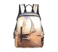 kkvhhyuo Zaino casual, con stampa a ponte in legno, leggero, per donne e uomini, per la scuola, per ragazzi e ragazze, bianco, vela, nave, a, tramonto, One Size, Zainetto