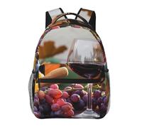 kkvhhyuo Zaino casual con stampa retrò sirena, zaino leggero da viaggio per computer portatile, zaino per uomini e donne, zaino per la scuola per ragazzi e ragazze, Vino rosso Galsses & uva con legno