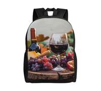 kkvhhyuo Zaino per la scuola con stampa retrò di sirena, leggero, per libri, computer portatile, per uomini e donne, borsa da viaggio per scuola, lavoro e viaggio., Vino rosso Galsses & uva con legno