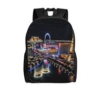 kkvhhyuo Zaino scolastico con stampa artistica Merry Christmas leggero per libri e computer portatile, per uomini e donne, borsa da viaggio per scuola, lavoro., Vista Notte di Las Vegas, One Size