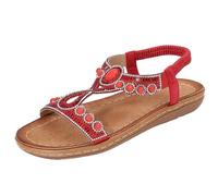 KKvoPiQ Donna Confortevole Retro Etnico Leggero Sandali Da Spiaggia Vacanza Tacco Elastico Casual Piatto Scarpe Da Donna Ampi Pantofole Ragazze Sandali Nero Elegante Spedizione Gratuita, Colore: rosso