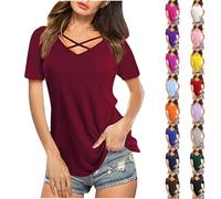 KKvoPiQ Maglia da yoga con scollo a V, a maniche corte, basic Plain Tee T Shirt Giallo da donna, Nero , M