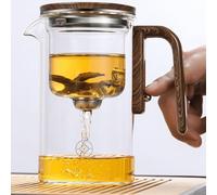 KKwercv Teiera Incantata Con Infusore e Controllo a Pressione, 2 in 1 per Tè Sfuso in Vetro Con Manico in Legno