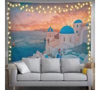 Klainlcly Arazzo greco con isola di Santorini in Grecia, 203 x 152 cm, da appendere alla parete, decorazione per la casa, camera da letto, soggiorno, dormitorio (200 x 150 cm)