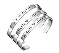 Klaisy Set di bracciali rigidi da donna in acciaio inox, con scritta "Big Middle Little Sister"